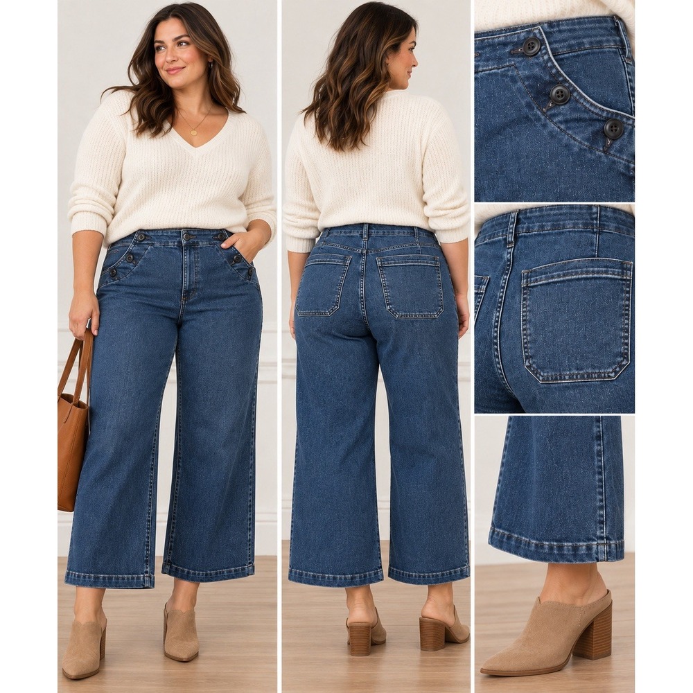 J.Crew AJ541 Slim Wide Leg Sailor Button Jeans 30 High Rise Cropped Denim